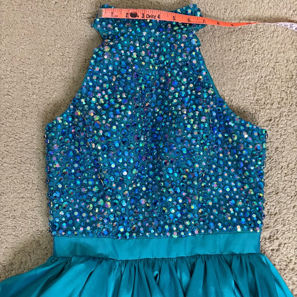 Sherri Hill Teal Rhinestone Halter Homecoming/Cocktail Dress - Size: 2 - NWT - Picture 9 of 14